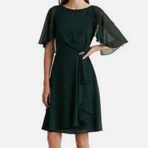 LAUREN Ralph Lauren Forest Green A-Line Ruffle Women's 10
